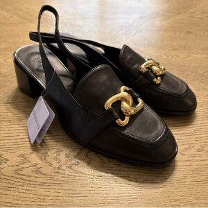 Aerosoles Black Slingback Loafers with Gold Accent